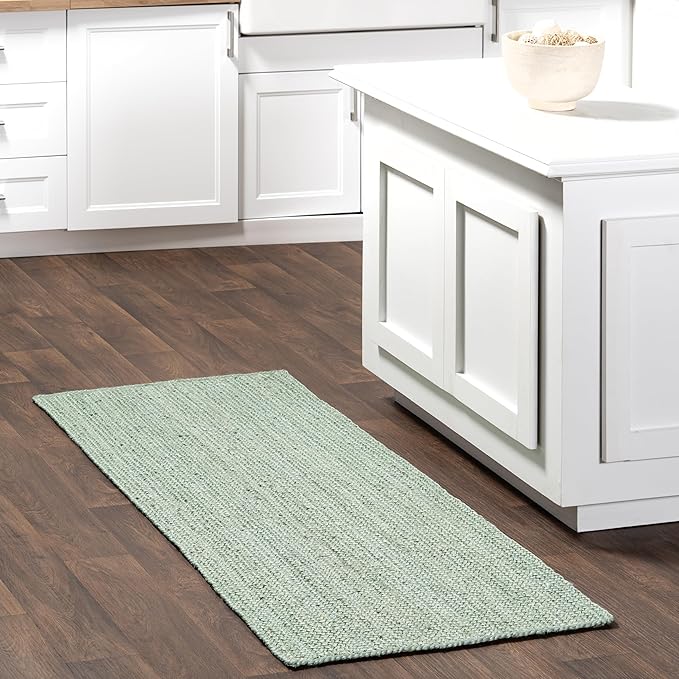 Nuloom Rigo Handmade, Green, 2'6" x 6', Hand Woven, Farmhouse, Jute, Soft and Textured, High Traffic, Stain Resistant, Easy Clean, Durable Area Rug for Bedroom, Living Room, Dining, Den, Foyer