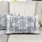 Navy Blue Grey Ethnic Boho Lumbar Pillow Covers 12x20 Inch Bohemian Carpet Pattern Vintage Gray Pillow Cases for Couch Farmhouse Rectangle Rustic Rug Pillow Cases for Bed Patio Outdoor Indoor Set 2