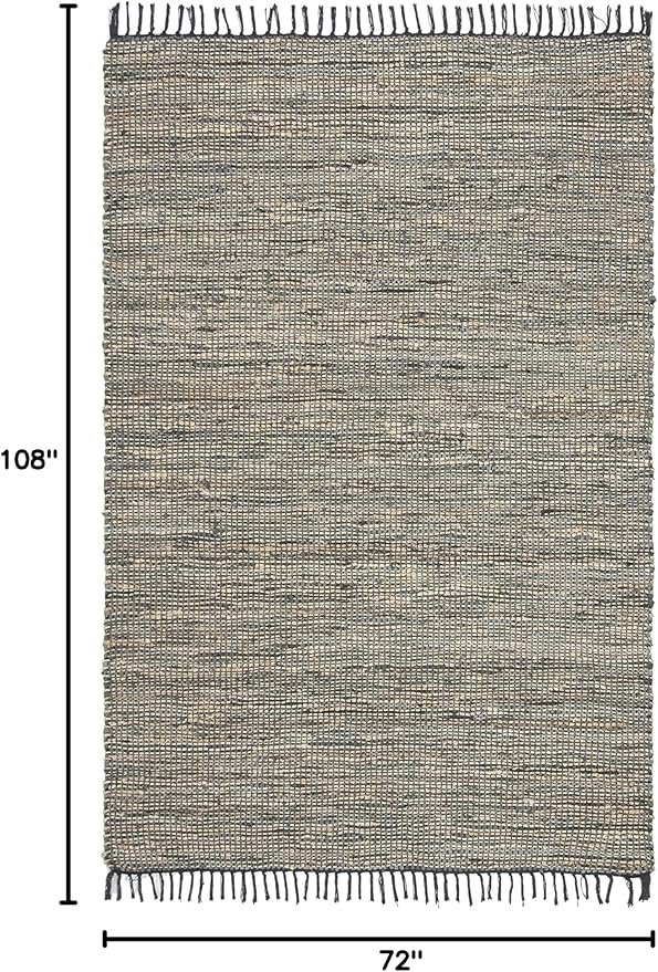 SAFAVIEH Vintage Leather Collection Area Rug - 6' x 9', Grey, Handmade Boho Fringe Leather & Jute, Ideal for High Traffic Areas in Living Room, Bedroom (VTL203F)