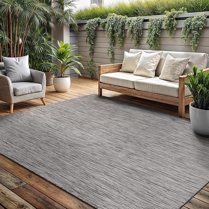 Washable Indoor Outdoor Rug 9x12 Weather Resistant Area Rugs Modern Solid for Porch Deck Balcony Backyard Patio Outside Carpet (9 X 12 Silver Grey)