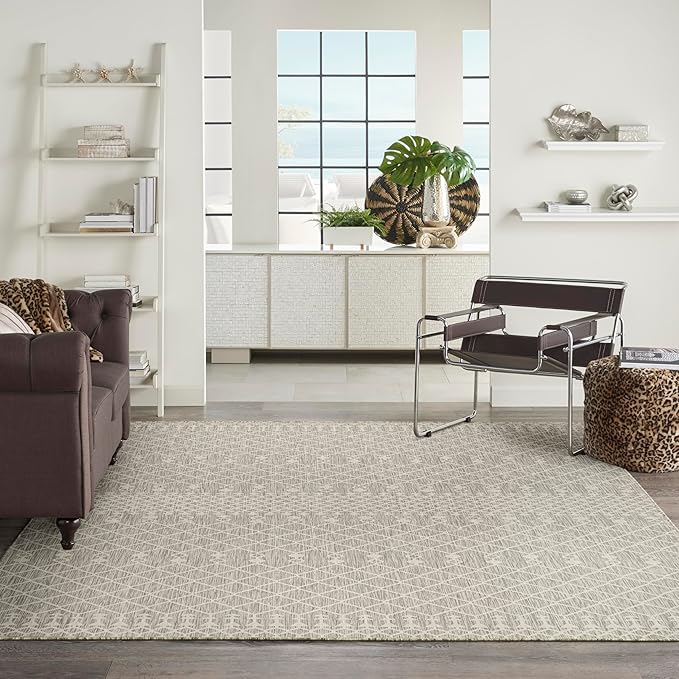 Nourison Home Positano Light Grey 9' x 12' Area Rug - Easy Clean, Non Shedding, Bed Room, Living Room, Dining Room, Kitchen (9' x 12')