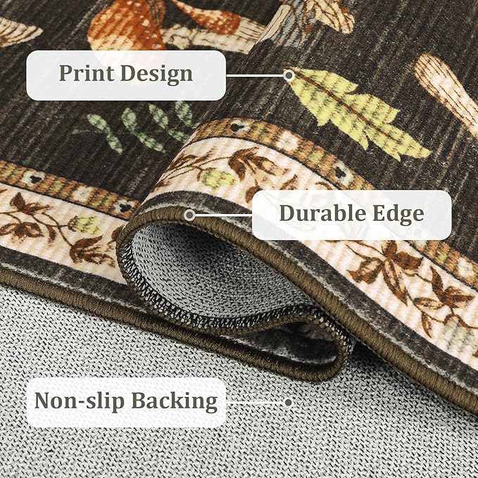 2.5x8 Runner Rug for Hallway Washable Kitchen Rugs Non Slip with Rubber Back Mushroom Soft Low-Pile Stain Resistant Foldable Indoor Carpet for Entryway Laundry Room Floor Mats Brown