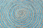 Circle Area Rug - 3 Ft' Round Blue Natural Chindi Cotton Jute Mat Geometric Kilim Rug Indoor Outdoor Use Flatweave Rugs for Bedroom Bedside Round Dining Table Mat Hall & Kitchen