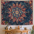 Accnicc Boho Floral Mandala Tapestry for Bedroom Hippie Bohemian Flower Wall Tapestry Aesthetic Small Stained Glass Red Blue Indian Tapestries Wall Hanging for Living Room Dorm Decor 60 x 44 Inch