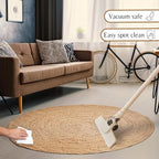 Ramanta Home Jute Braided Rug 6 Ft Round – Large Natural Farmhouse Area Rug, Handwoven Reversible Carpet for Living & Dinning Room, Bedroom, Kitchen, Nursery, Entryway – Boho Coastal Neutral Floor Mat
