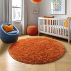 Amdrebio Burnt Orange Round Area Rug 5Ft for Bedroom Living Room, Fluffy Fuzzy Shaggy Furry Circle Rugs for Kids Room Decor Aesthetic, Cute Plush Shag Dark Orange Carpet for Nursery Dorm Classroom