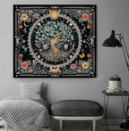 OIOVOIO Tree of Life Tapastry Sun and Moon Tapastry Bohemian Hippie Wishing Tree Tapestries Nature Flower Plant Butterfly Tapestries for Home Decor Bedroom Living Room Dorm Decor (59"x51", Black)