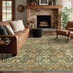 GENIMO 6x9 Area Rugs for Living Room, Machine Washable Low Pile Rugs, Chenille Non Alip Vintage Rug for Bedroom, Dining Room, Home Office, Bronze Olive