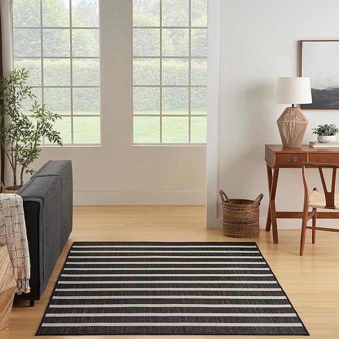 Nourison Home Positano Black Ivory 7' x 10' Area Rug - Easy Clean, Non Shedding, Bed Room, Living Room, Dining Room, Kitchen (7' x 10')