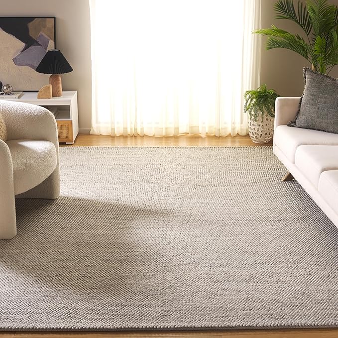 SAFAVIEH Area Rug 8x10 - Natura Collection - Large - Grey & Ivory, Handmade Wool Blend, Textured Design, Ideal for Living Room, Bedroom, Dining Space (NAT425F)