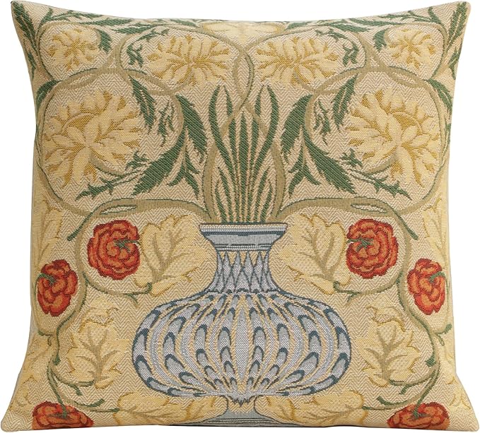 Charlotte Home Furnishings Throw Pillow Covers Decorative Boho Pillow Covers for Couch Living Room Yellow Rose Square Cushion Cases 18x18 in European Cotton Jacquard Woven for Cozy Bedroom Decor