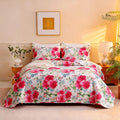 JSD Rose Floral Quilt Set Twin Size, 2 Piece Printed Bedspreads Coverlet with Pillow Sham, Soft Microfiber Quilted Blanket