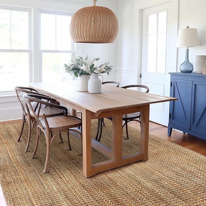 IRONGATE Jute Handspun Area Rug - Premium Jute Handwoven Reversible Chunky Textured Tan Beige Neutral Throw Accent Rug Carpet - Rustic Farmhouse Living Room Bedroom Den Study Décor - 8'6"x12' Natural