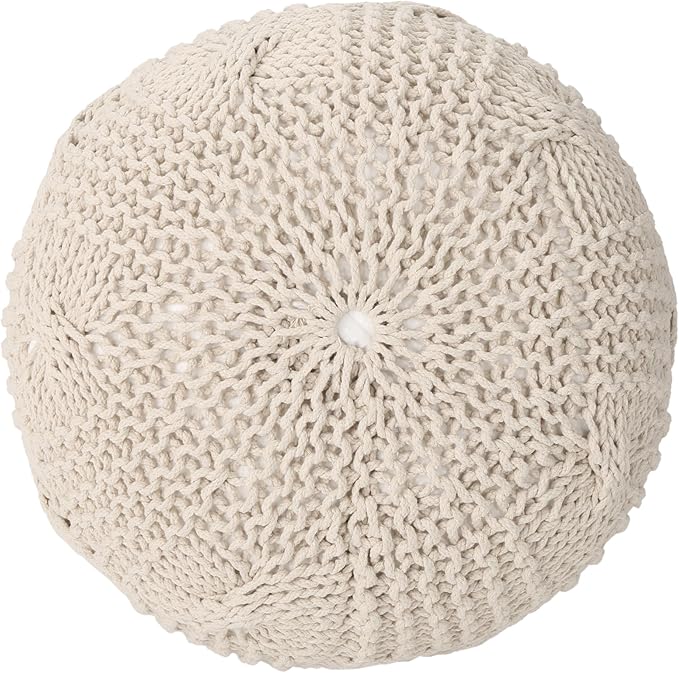 Christopher Knight Home Ansel Knitted Cotton Pouf, Beige