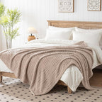 50x70 Inch Waffle Brown Throw Blanket -Fluffy Fleece, Neutral Tan Color, Cute & Aesthetic, Perfect for Sofa, Couch, Chair, Bed, Living Room & Bedroom, All-Season Use, Plush & Cozy Decorative Blanket