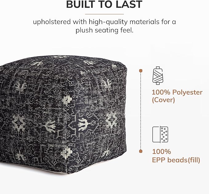 Anji Mountain Pouf Ottoman Foot Rest, Handmade Ottoman Pouf, Comfortable Foot Stool, Decorative Floor Seating for Living Room Decor, Bedroom & Home Décor Accent - Obsidian Souk