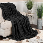 Superior Fleece Boho Jacquard Blanket, Decorative Blankets for Bedroom, Sofa, Fuzzy, Plush, Fluffy, Soft, Cute Room Decor, Beautiful Cover, Comfort Essentials, Arctic Collection, Full/Queen, Black