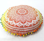 CRAFT KALA 32" Large Round Bohemian Floor Pillow Pouf Cover Mandala Meditation Room Pillow Cover for Adults Boho Seating Poufs Cushion Cover for Kids Playroom Yellow Orange Ombre