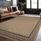 Easy Jute Rugs 8x10 Frame Natural Color Living Room Indoor Outdoor Area Rug for Patio and Kitchen Rug High Traffic Washable Easy to Clean Solid Boho Woven Design Carpet (8 x 10)