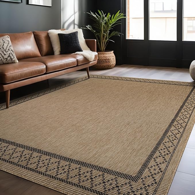 Easy Jute Rugs 8x10 Frame Natural Color Living Room Indoor Outdoor Area Rug for Patio and Kitchen Rug High Traffic Washable Easy to Clean Solid Boho Woven Design Carpet (8 x 10)