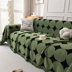 Boho Chenille Couch Cover for Dogs, Non Slip Sofa Cover, Couch Slipcover Covers for 3 Cushion, Furniture Protector with Tassels for Pets Washable, 71"x118", Circle Green
