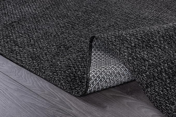 CAMILSON Indoor and Outdoor Runner Rug Dark Gray Black Solid Boho Woven Design Easy-Cleaning Non Shedding Farmhouse Living Room Bedroom Garden Patio and Kitchen Washable Outside Carpet Alfombras (2x7)