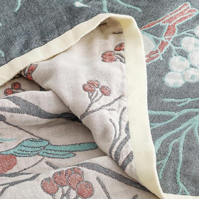 Scientific Sleep Bird Magpie on Hawthorn Tree 100% Cotton Muslin Blanket Throw Cover for Bed Couch Sofa Cozy Soft Reversible Bedding Blanket Bedspread Coverlet Twin 60 in x 80 in