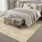 HUGEAR Area Rug 5x7 Retro Beige/Brown Machine Washable Living Room Rugs Distressed Vintage Floral Vacuumable Low Pile Carpet Bedroom Office Dining Room Laundry Room Non Slip Soft Lightweight