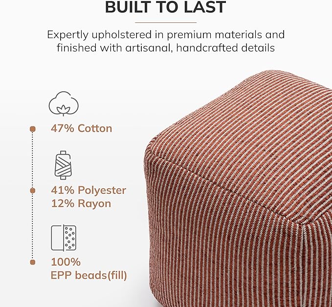 Anji Mountain Pouf Ottoman Foot Rest, Handmade Ottoman Pouf, Comfortable Foot Stool, Decorative Floor Seating for Living Room Decor, Bedroom & Home Décor Accent - Teak