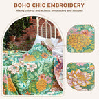 Boho Throw Blanket for Couch Sofa Chair Spring Cotton Blankets for Bedroom Living Room All Season Lightweight Reversible Floral Embroidery Throws 50"x60"