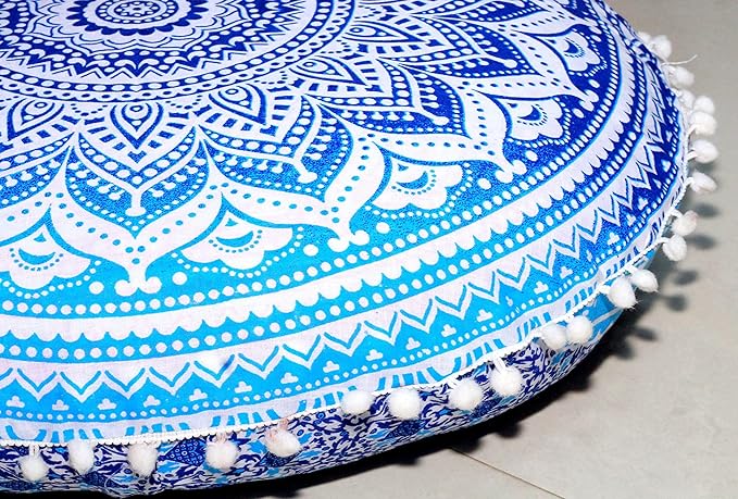 Large Round seat Floor Cushion Chair Ottoman Cover Pouf Pillow Meditation Floor Cushions for Adults Seating pouffe Ottoman Throw Covers Craft Room Furniture for Sitting Cover 22 Inches (Blue)