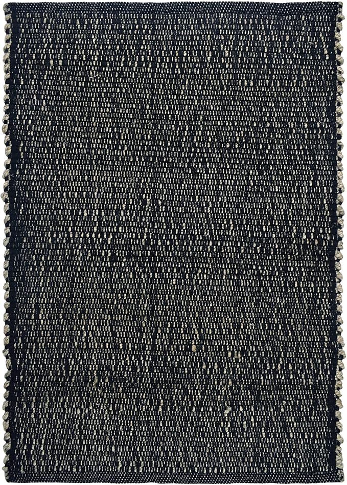 Black 8x10 Cotton Jute Rug Braided Construction - Farmhouse Woven Carpet - Mid-Century Modern Floor Covering for Bedroom Living Room, 8' x 10'