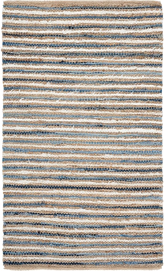 SAFAVIEH Cape Cod Collection Accent Rug - 3' x 5', Natural & Blue, Handmade, Braided Design, Ideal for The Living Room, Bedroom, Dining Room (CAP151M-3)