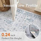 5x7 Area Rug Blue Washable Vintage Carpet Living Room Bedroom Non Slip Stain Soft Resistant Low Pile Thin Boho Accent Indoor Throw Rug for Dining Room Office