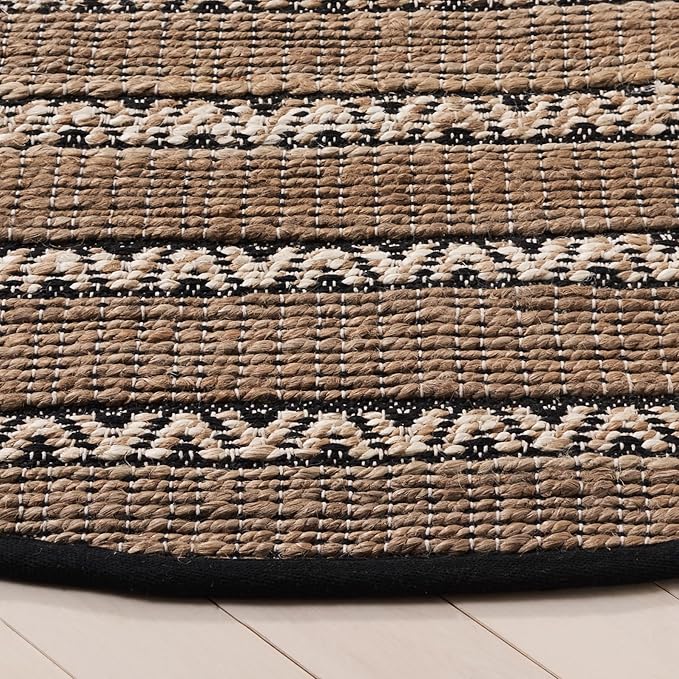 SAFAVIEH Natural Fiber Collection Area Rug - 7' Round, Black & Natural, Flatweave Jute & Cotton, Ideal for The Entryway, Living Room, Foyer, Bedroom (NFB655Z)