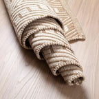 Jute Cotton Geomatric Area Runner Rug 2x6 Feet - Natural White, Reversible Boho Beige Ivory Runners Ideal for Hallways, Kitchen, Laundry Room | Farmhouse Decorative Costal Decor Floor Mats for Nursary
