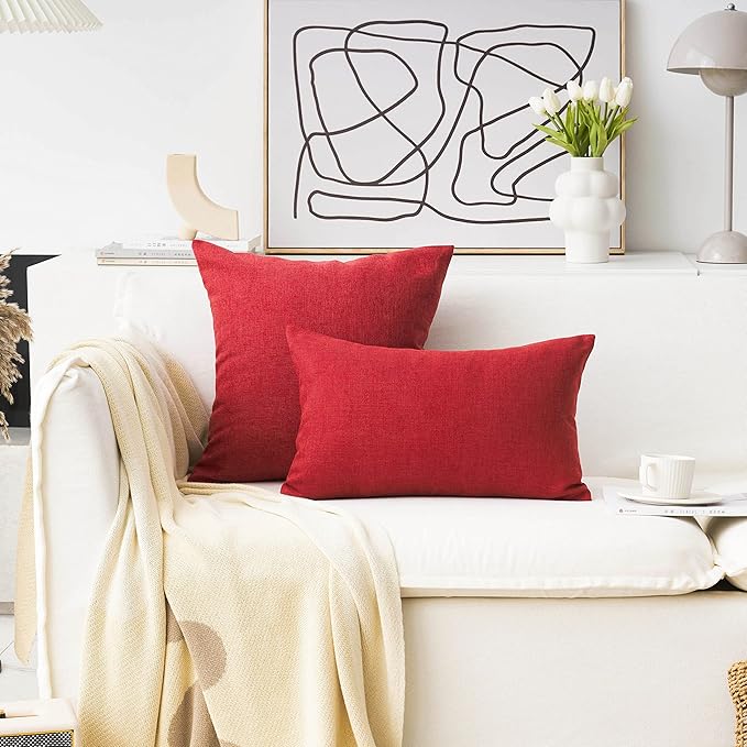 Home Brilliant Throw Pillow Cover 26 x 26 Linen Decorative Euro Sham Red Pillow Cover for Couch Sofa Patio, 26x26 inches(66cm), Burgundy