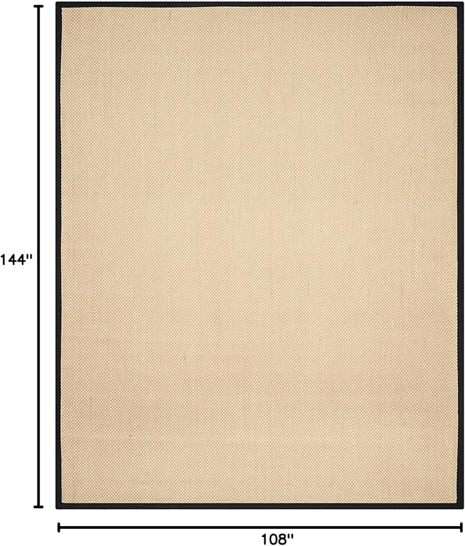 SAFAVIEH Area Rug 9x12 - Natural Fiber Collection - Large - Maize & Black, Sisal, Woven Design with Border (NF141A)