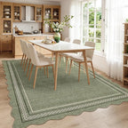 Garvee Scalloped Washable Rugs 10x14 Rug for Living Room Bedroom Rug Modern Large Area Rug Non Slip Throw Rugs Soft Low Pile Stain Resistant Carpet for Dorm Dining Room Dorm, 10'x14' Green