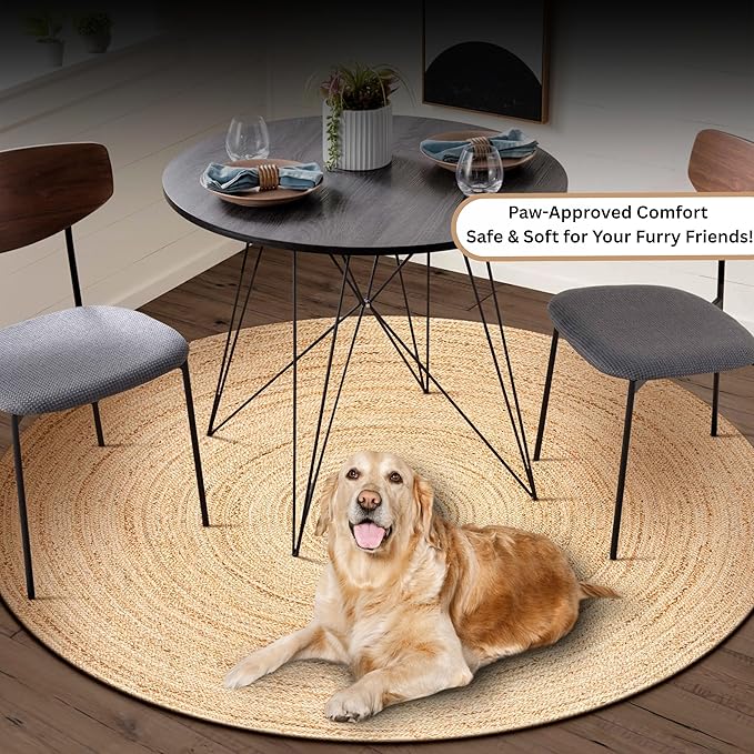 Ramanta Home Jute Braided Rug 6 Ft Round – Large Natural Farmhouse Area Rug, Handwoven Reversible Carpet for Living & Dinning Room, Bedroom, Kitchen, Nursery, Entryway – Boho Coastal Neutral Floor Mat
