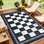 Vasofe Checkered Jute 5x7 Area Rugs, Washable Outdoor Patio Rug for Living Room Indoor Carpet, Non-Slip Farmhouse Geometric Non Slip Carpet for Backyard Dining Room Bedroom, Black and White