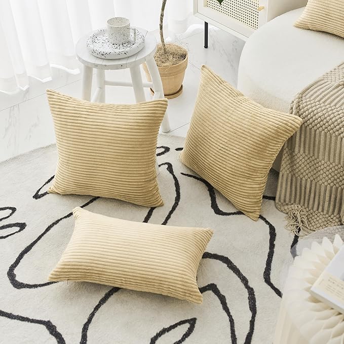 Home Brilliant Taupe Pillow Covers Lumbar Pillows 12x20 Decorative Throw Pillows Striped Corduroy Oblong Pillow Covers for Couch Spring Decor, 12 x 20 inch, Taupe Gold