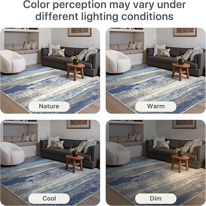 GENIMO 2X5 Washable Modern Runner Rug for Hallway, Non-Slip Low Pile Chenille Print Rug, Soft Rugs for Indoor Entryway Kitchen Corridor, Indigo Drift