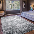 Area Rug 9×12, Large Vintage Boho Rug,Ultra-Soft Low Pile, Washable, Non Slip,Stain Resistant, Printed Carpet for Living Room Bedrooms Playroom Office Kitchen, Dark Stone