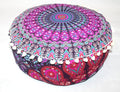 CRAFT KALA Pink Peacock Large Hippie Mandala Meditation Floor Ottoman Pillow Cushion Pouf Cover Square Poufs Bohemian Circle Floor Cushion Case Outdoor Fireplace Yoga Living Room Decor Cover 16" Round