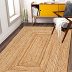 Hand Woven Jute Area Rug - 3' x 5' Feet - Rustic Beige Reversible Rectangular Rugs for Bedroom, Kitchen, Living Room - Vintage Natural Braided Entry Floor Décor Boho 3x5 Jute Rug