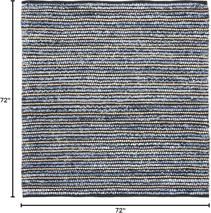SAFAVIEH Cape Cod Collection Area Rug - 6' Square, Blue & Natural, Handmade Flat Weave Braided Jute & Cotton, Ideal for High Traffic Areas in Living Room, Bedroom (CAP363A)