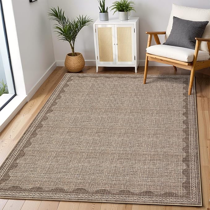 GarveeHome 4x6 Rug Non-Slip Washable Low-Pile Carpet - Scalloped Solid Coffee Modern Minimalism Rugs for Bedroom Living Room Nursery Kitchen Entryway Indoor Mat with Rubber Back