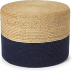· REDEARTH · Cylindrical Pouf Foot Stool Ottoman - Jute Braided Pouffe Poof Accent Sitting Footrest for Living Room, Bedroom, Nursery, Patio, Lounge & Other Rooms (Navy Natural, 18"X18"X14")
