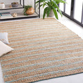 SAFAVIEH Natural Fiber Collection Area Rug - 10' x 14', Teal & Natural, Handmade Flat Weave Stripe Jute & Cotton Jute, Ideal for High Traffic Areas in Living Room, Bedroom (NFB655K)